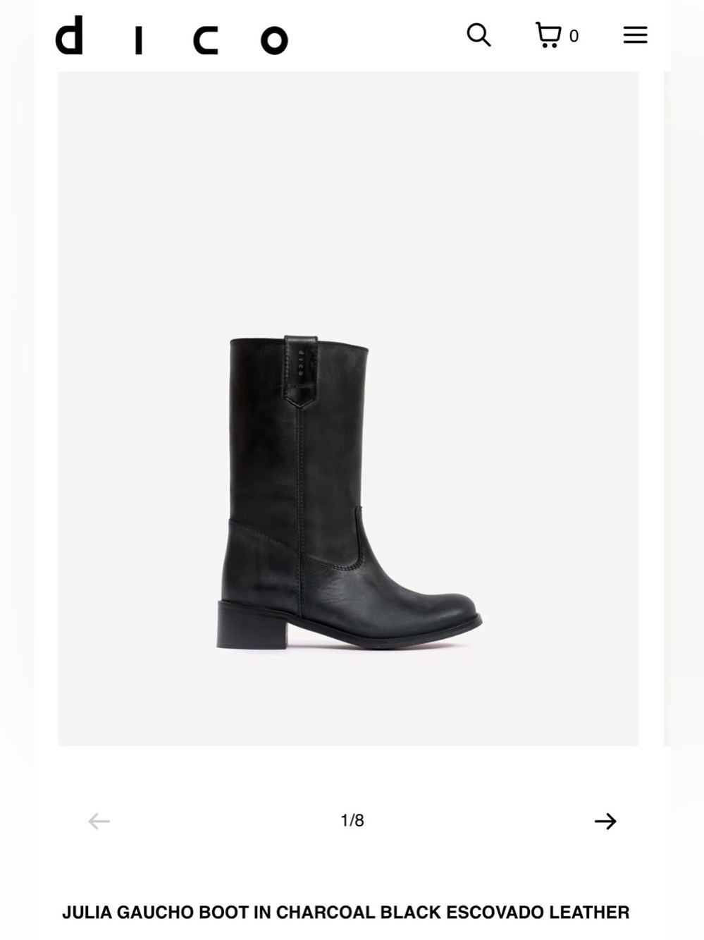 Dico Julia Gaucho Boot in Charcoal Black Escovado Leather